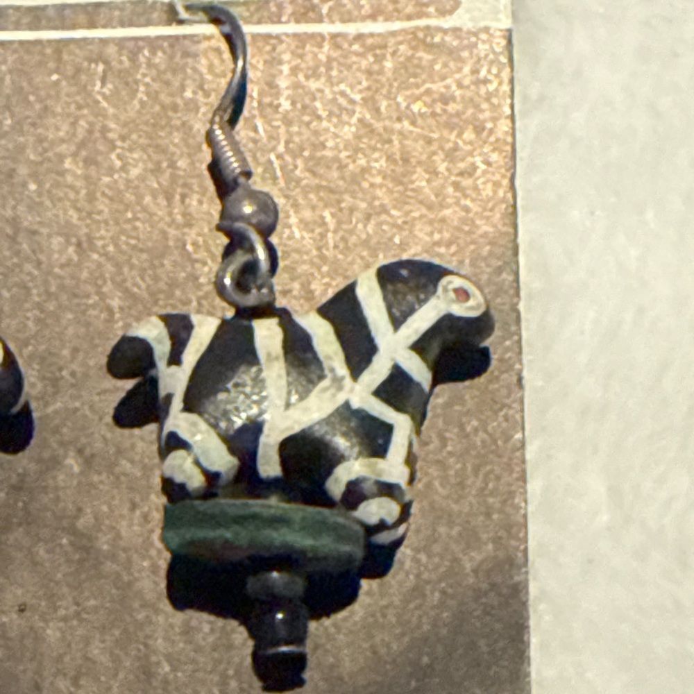Vintage Mzamba Village Carved horn dangle Zebra Earrings- South African